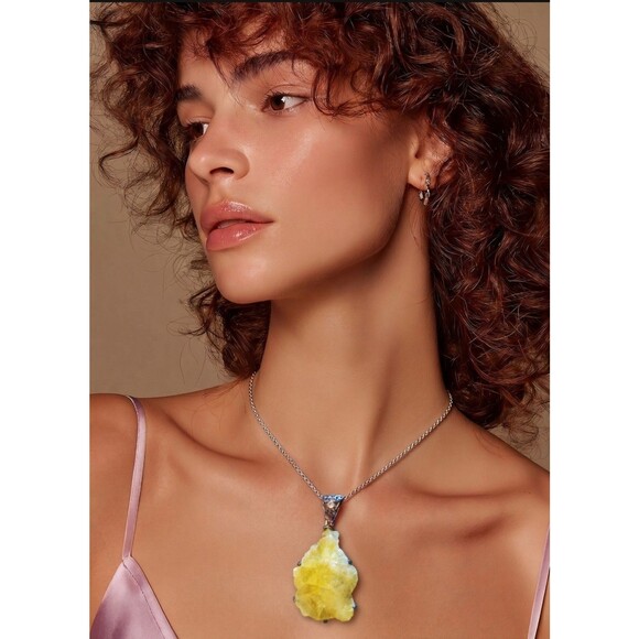 Starborn Creations Jewelry - Starborn Creations 925 Silver Pendant With Large Brucite And White Topaz